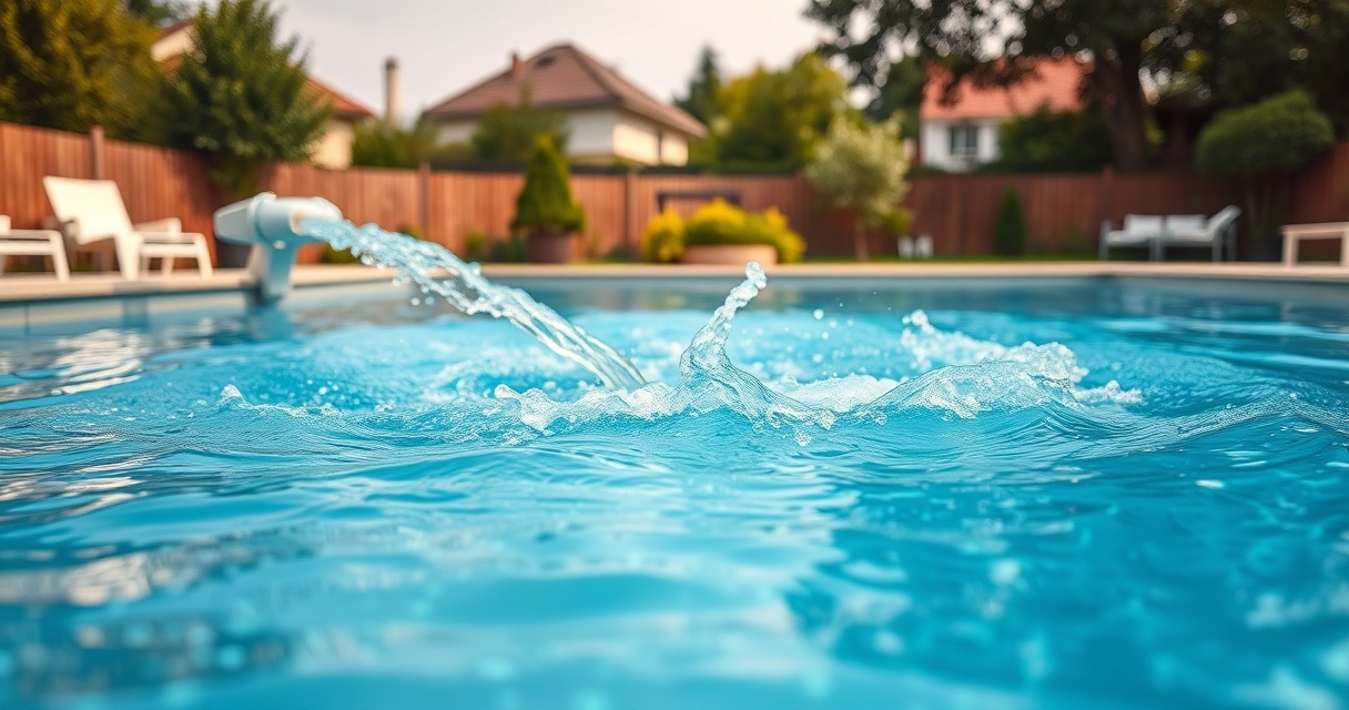 Kräftiger Wasserstrahl einer Gegenstromanlage an der Wasseroberfläche