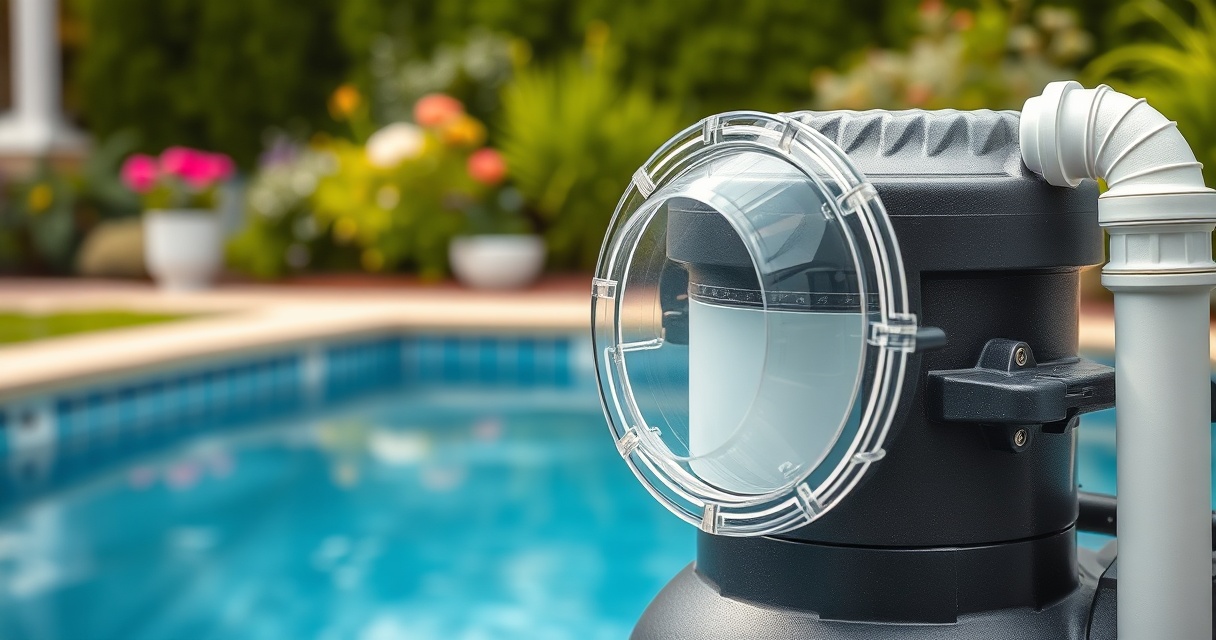 Poolpumpe mit transparentem Vorfilterdeckel und PVC-Verrohrung