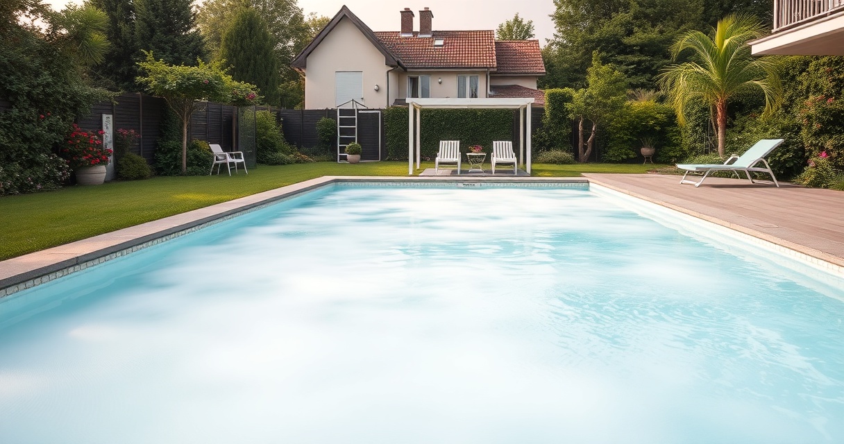 Gartenpool mit milchig-trübem Wasser